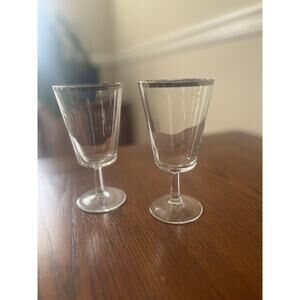 2 Vtg Mid Century Modern * Stemmed Cocktail Wine Water Glass S/4 *Platinum Trim